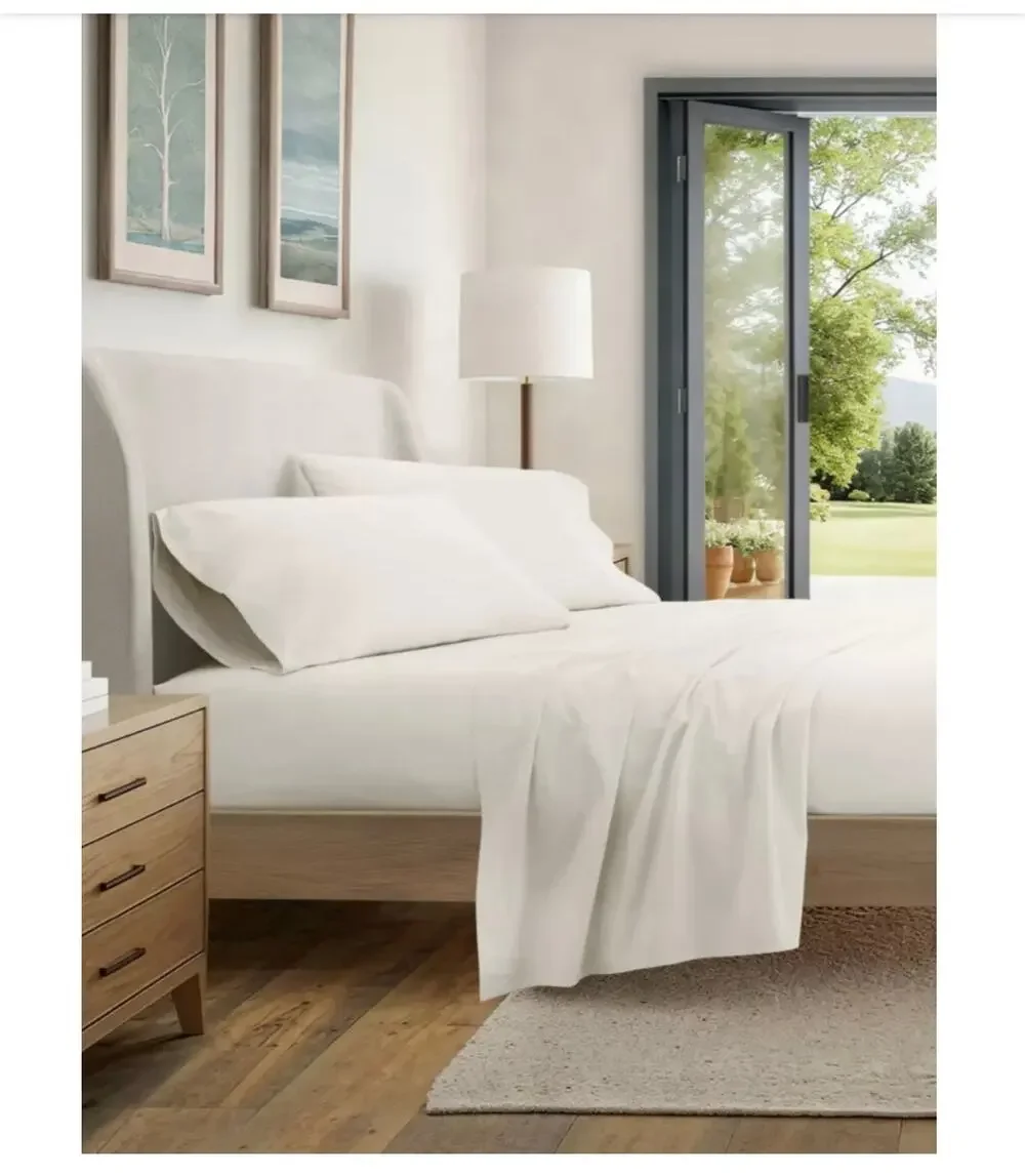 NEW! Home Expressions 4PC Premium Cotton Percale Sheet Set KING Ivory
